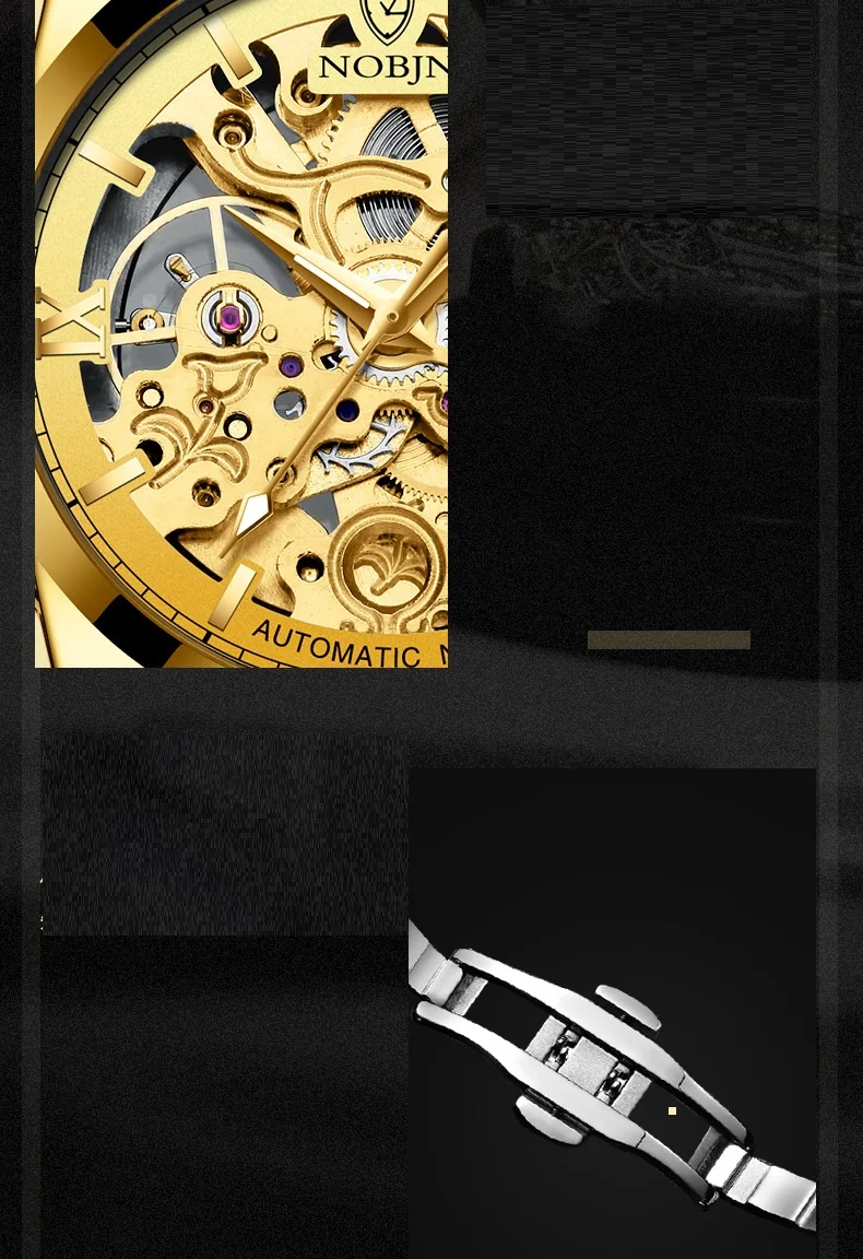 Watches Mens 2019 NOBJN N905D Mechanical Watch Hollow Skeleton Watch Waterproof Luminous Hands Automatic Watch Men Gold Hour (6)
