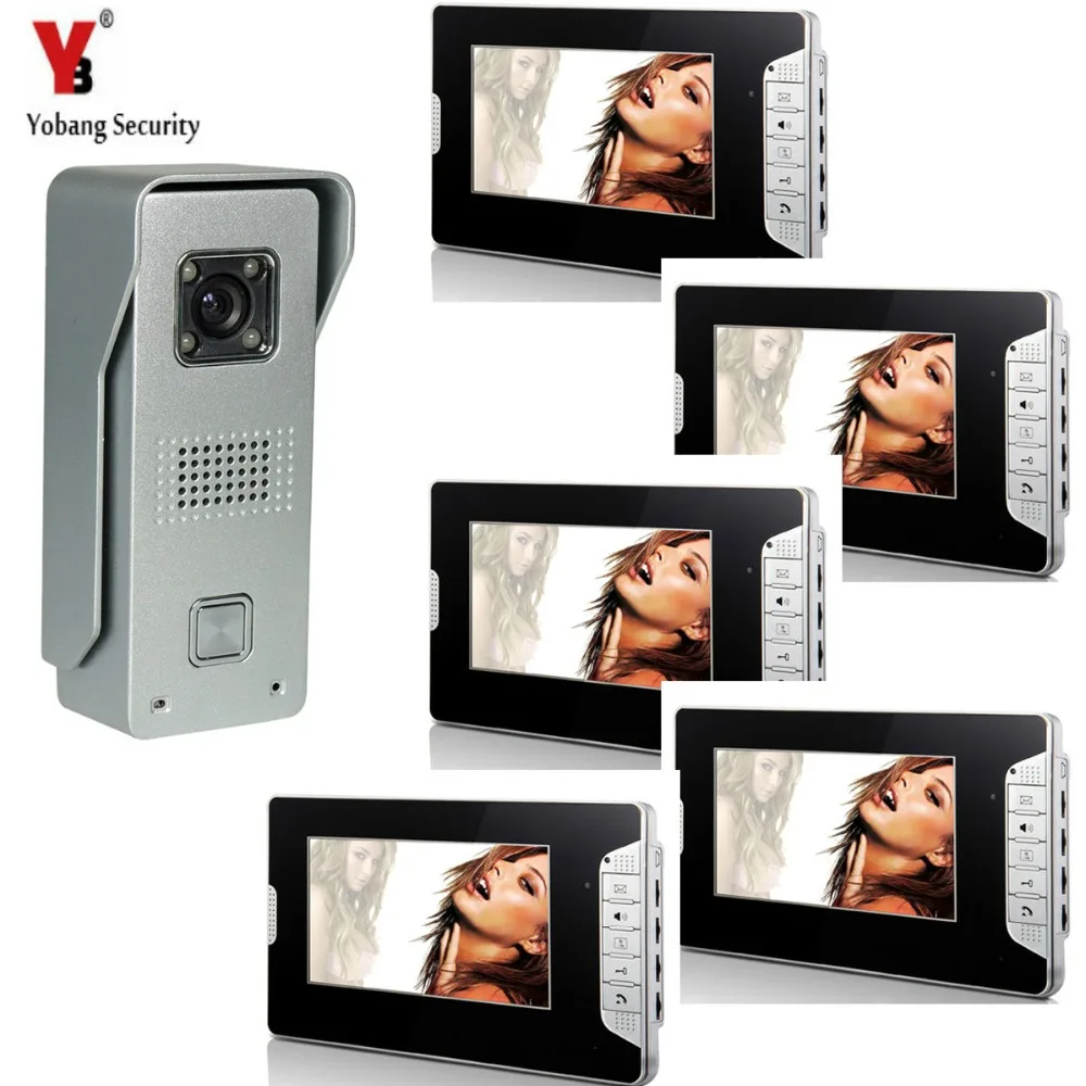 

YobangSecurity 7"Inch Color LCD Video Door Phone Visual Intercom Doorbell 1-camera 5-monitor Hands Free IR Camera Night Vision