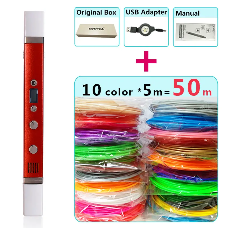 

myriwell 3d pens+ 10 * 5m ABS Filament, LED display,USB Charging,Creative 3d pen doodler Gift set 3d drawing pen-3d 1.75mm pla