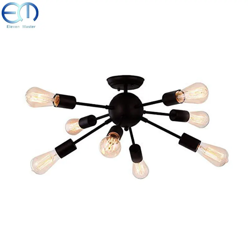 

8 Heads Multiple Rod Wrought Iron Ceiling Light Retro Industrial Loft Modern Ceiling Light Home Decor Dinning Cafe RWLC0012
