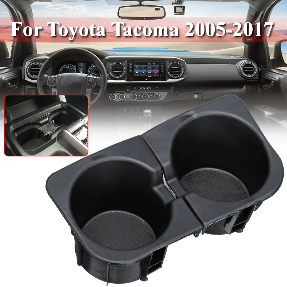 

Pair Front Center Console Cup Holders Inserts Seats Kit For Toyota Tacoma 2005 2006 2007 2008 2009 2010 2011 2012-2017