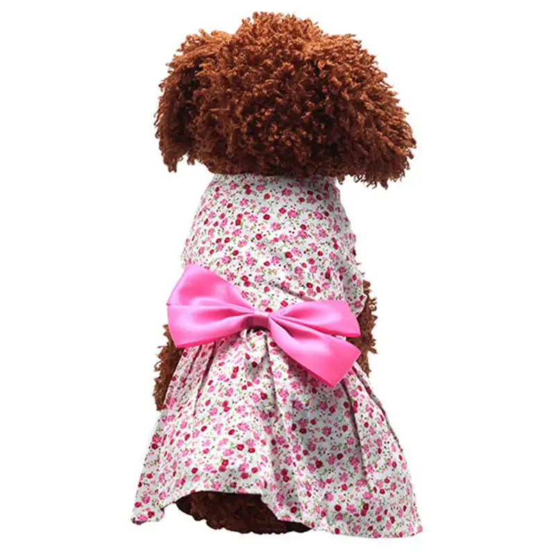 

Pet Puppy Dogs Dress Clothes Floral Print Bowknot Dress Small Dog Cat Cotton Blend Apparels XS-XL