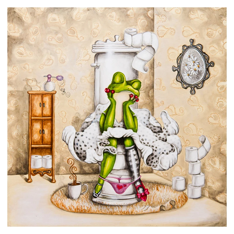 5D DIY Diamond Embroidery frog on Toilet Painting Cross Stitch full Square Rhinestone Mosaic home decoration gift | Дом и сад