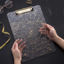 Big Starry Sky Clipboard Transparent A4 Paper Writing Pad File Folders Document Holders School Office Stationery Clip Board ezone cartoon a4 print clipboard kawaii clip paper writing pad candy color file folder school office stationery clip supplies
