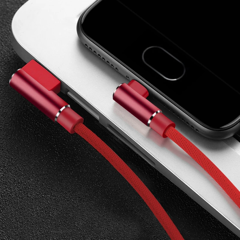 90 градусов Micro usb type C кабель зарядное устройство провод для huawei Xiaomi Oneplus USB-C USBC type-C длинный кабель для быстрой зарядки 2 м 3 м телефонный кабель для передачи данных - Цвет: Красный