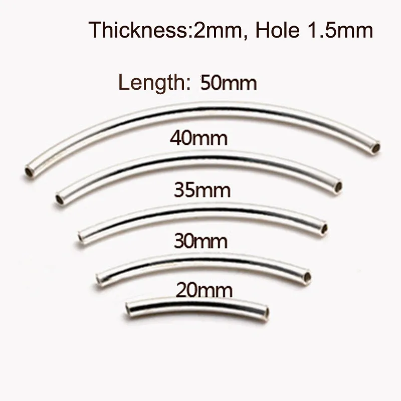 

20mm-50mm 5 Sizes 925 Sterling Silver Curved Bent Tube Beads Jewelry Findings For Necklace Bracelets Making 30pcs/lot STB-S03