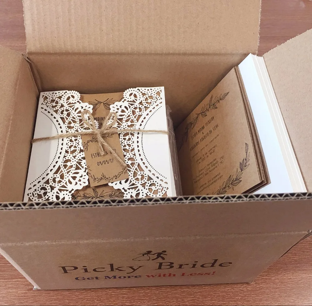  Rustic Wedding Invitations with Monogram Tag Wedding Invitation Cards Print Customized Wording - 32790554377