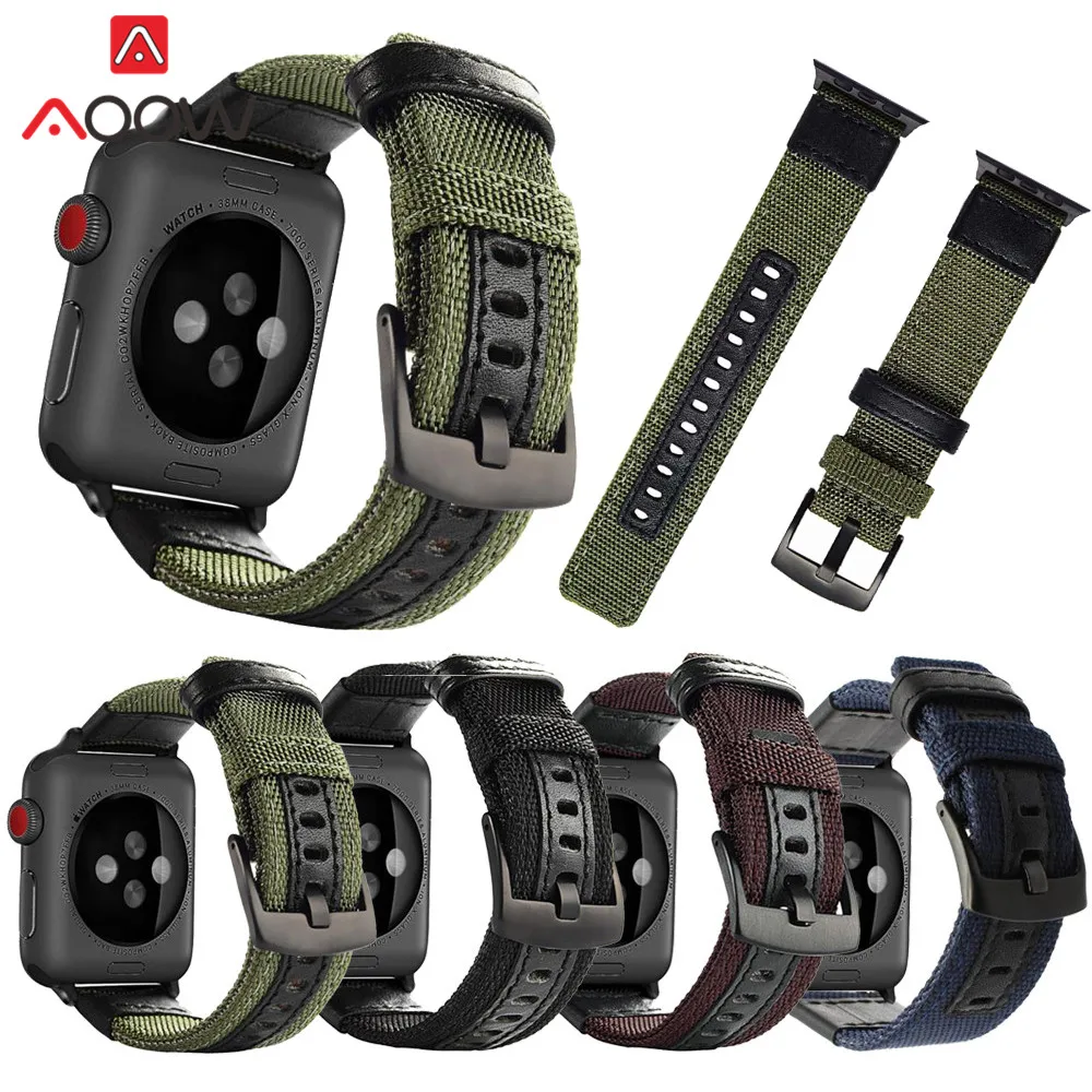 Тканевый нейлоновый ремешок для Apple Watch 38 мм 40 42 44 браслет из натуральной кожи