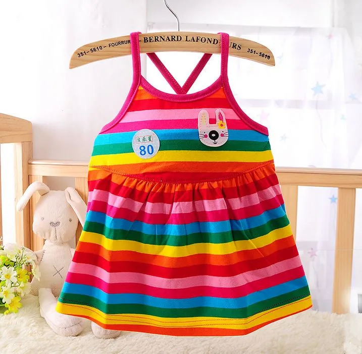 

Free shipping Summer Baby Clothing Dress Cotton Colored stripes 0-2 years Baby Girl Dress
