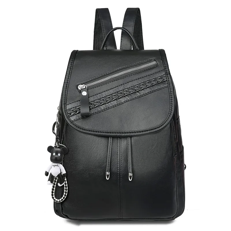 

2019 New Black Women Backpack, Solid Color Simple Bear Accessories, Large Capacity High Quality Daily Student Backpack
