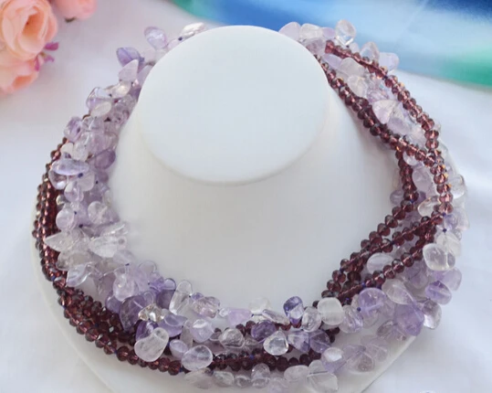 

FREE SHIPPING>@@> N3165 6row 18" lavender massive faceted amethyst crystal necklace