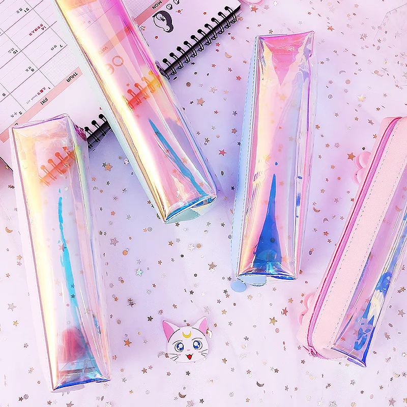 

Rainbow Laser PVC Pencil Case Quality PU School Supplies Stationery Simple Girl Creative Transparent pencil case Bts School Tool