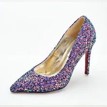 2017 neue Spitz frauen Bling Kleid Partei Super Hohe Heels Schuhe Bürodame Night Party Pailletten Tuch Stilettos WHZQ 054