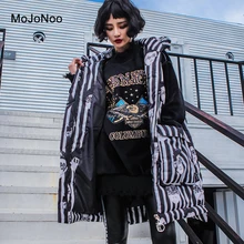 MOJONOO Black White Striped Sleeveless Parka Women Winter Jacket Hooded Thicken Fashion Autumn Coats Parkas Mujer Invierno 2017
