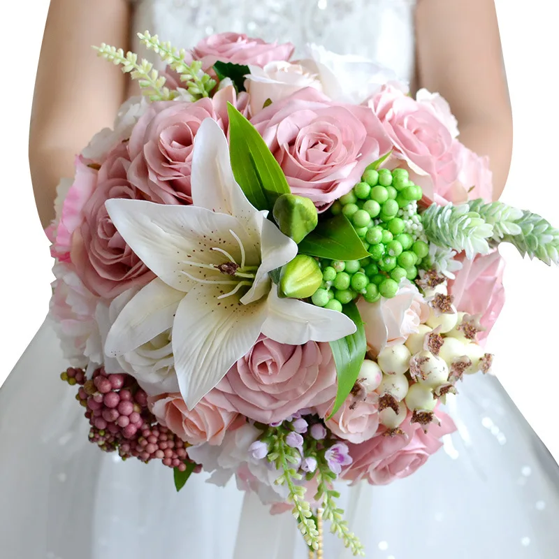 Розовая ленточная роза букет Искусственный Свадебный De Mariage свадебные цветы