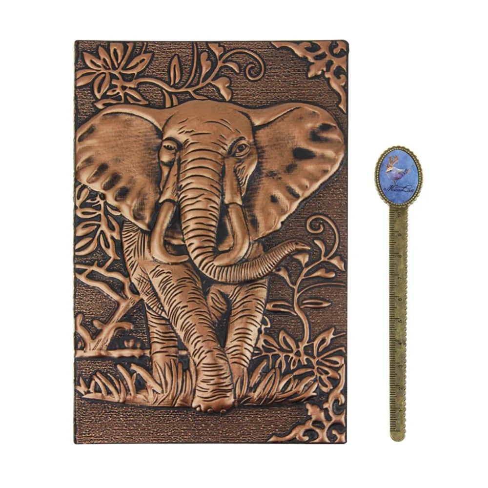 Embossed Leather Elephant Lined Composition Notebook,Travel Bullet