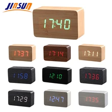 JINSUN Wood Bamboo LED Alarm Clock Reloj Despertador Modern Temperature Desk Clock LED Electronic Desktop Digital Table Clock