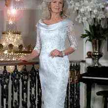 Платья для мамы невесты размера плюс, кружевное короткое свадебное платье с рукавами 3/4, расшитое бисером, платья для мам на свадьбу