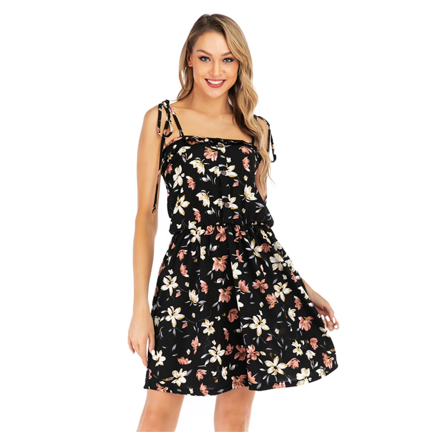 

2019 Summer Sundress Women's Dresses Elegant Backless Sleeveless Printing A-Line Dress Casual Mini Dress Holiday Fashion Clothes