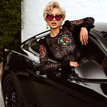 

2019 New Black Long Sleeve Lace O Neck Sexy Patchwork Hollow Out Autumn Fashion Dress Women Bodycon Celebrity Party Wholesale