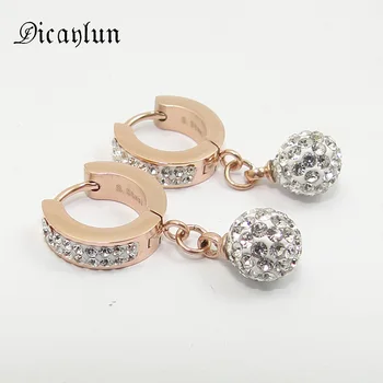 

DICAYLUN New 316L Stainless Steel Drop Earrings Full Crystal Disco Ball Rose Gold Earings Zircon Jewelry for Women High Quality