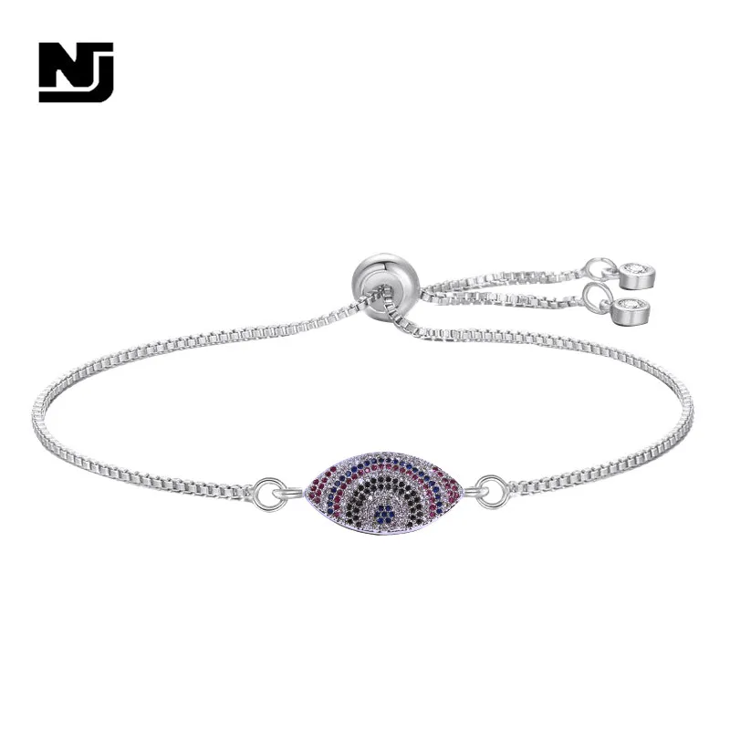 

NJ Silver Gold Chain Turkish Evil Eye Bracelets for Woman Micro Cubic Charm Adjustable Chains Fashion Handmade Jewelry Gift
