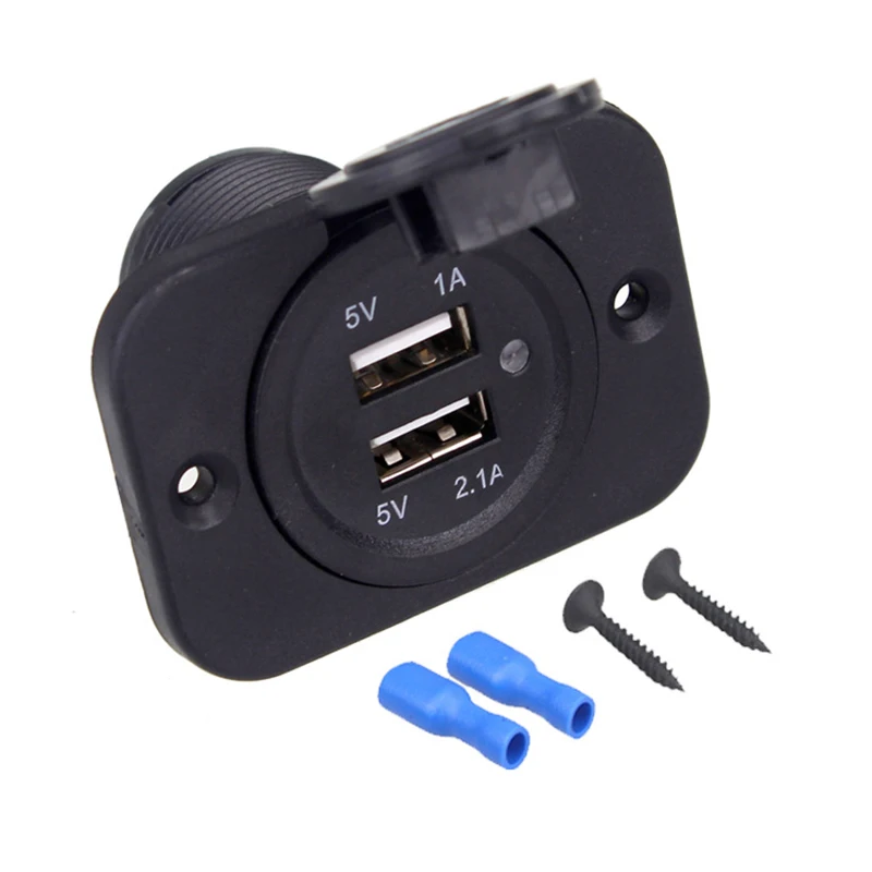 

5V 2.1A/1A 12V Dual USB Car Charger with Panel Waterproof Power Adapter Socket Outlet for Vehicle Boat Truck Motorcycle