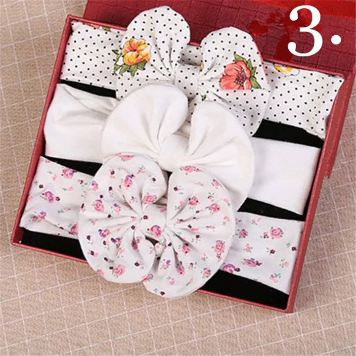 7 Wedding Gifts For Guests Baby Headband Headwear 3pcsSet Gift Box Packed Children Cotton Bowknot Hairband Headwear Party Favors 