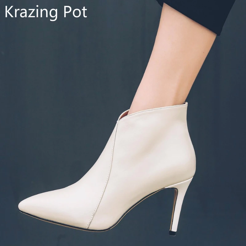 

2018 Superstar Zipper Pointed Toe High Heels Stiletto Runway Winter Boots Nightclub Handmade Solid Party Women Ankle Boots L23