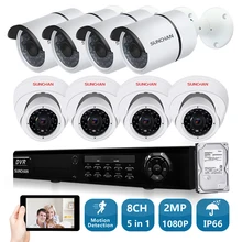 SUNCHAN 8ch 1080P AHD-H DVR 8 шт HD 2.0MP 1080P In/наружная камера безопасности DVR комплекты CCTV домашняя система видеонаблюдения w/HDD
