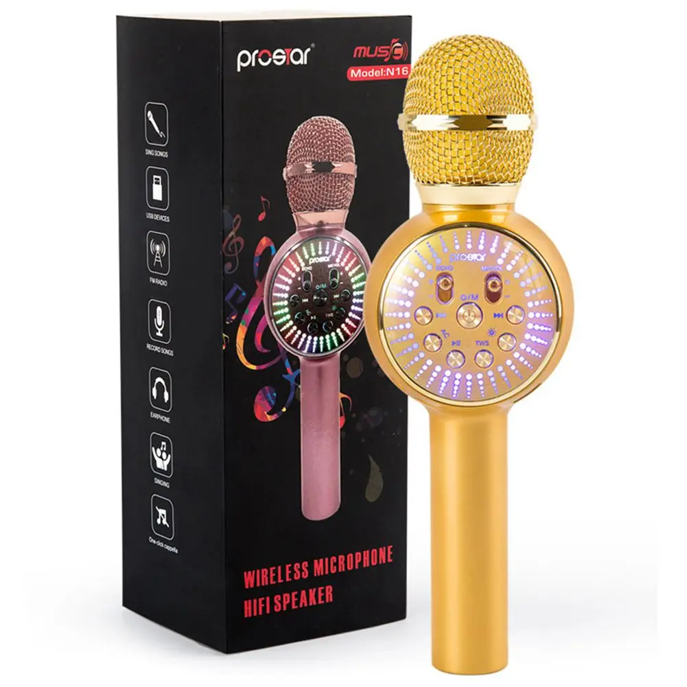 Top Deals N16 Wireless Microphone Mobile Phone Karaoke KTV Home Sing Instrument Bluetooth With Colorful LED Lights | Электроника