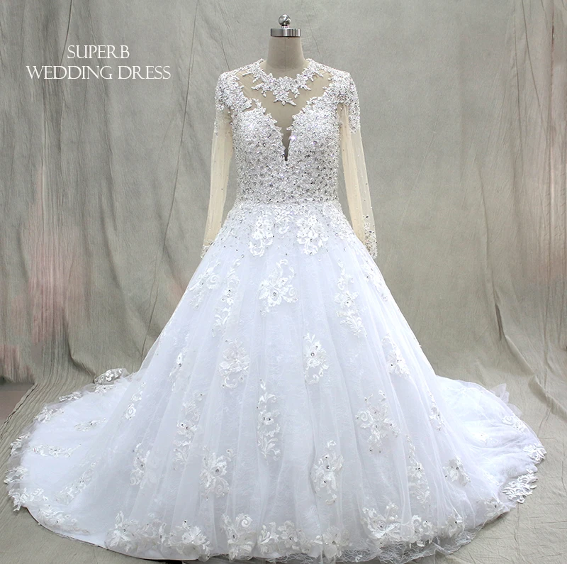 Кружевное Свадебное платье принцессы с длинными рукавами, свадебные платья для невесты, изготовленные на заказ, платье Superbweddingdress