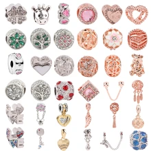 Подходит для Pandora, подвески, серебро 925, браслет для женщин, смешанный 1 шт, серебро 925, любовь, кофе, разделитель, зажим, сделай сам, розовое золото, бусины