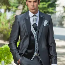 Красивый дизайнерский индивидуальный темно-серый Свадебный костюм жених смокинг жениха и шафера костюм куртка+ брюки+ галстук+ жилет