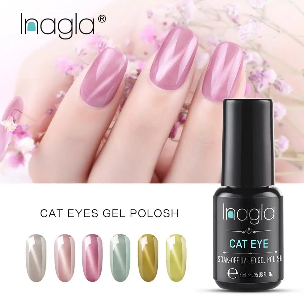 Inagla 8 мл нефритовый лак для ногтей с эффектом «кошачий глаз» праймер для верхнего покрытия Гель-лак для ногтей замочить от Vernis Полупостоянный лак для ногтей