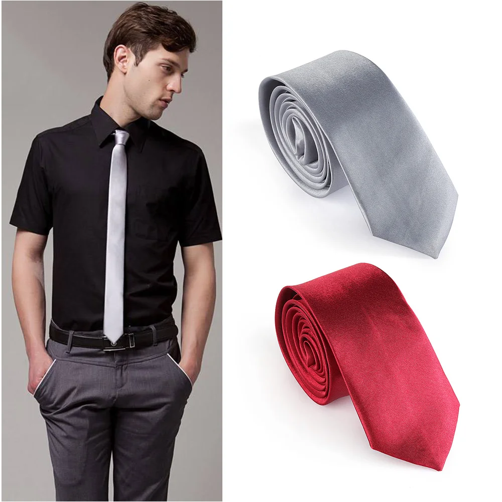 5 цветов очень дешевые Лидер продаж Повседневное тонкие однотонные мужские солидные тонкие прямые шеи спортивные солнцезащитныt очки для мужчин шелковый галстук 1 предмет