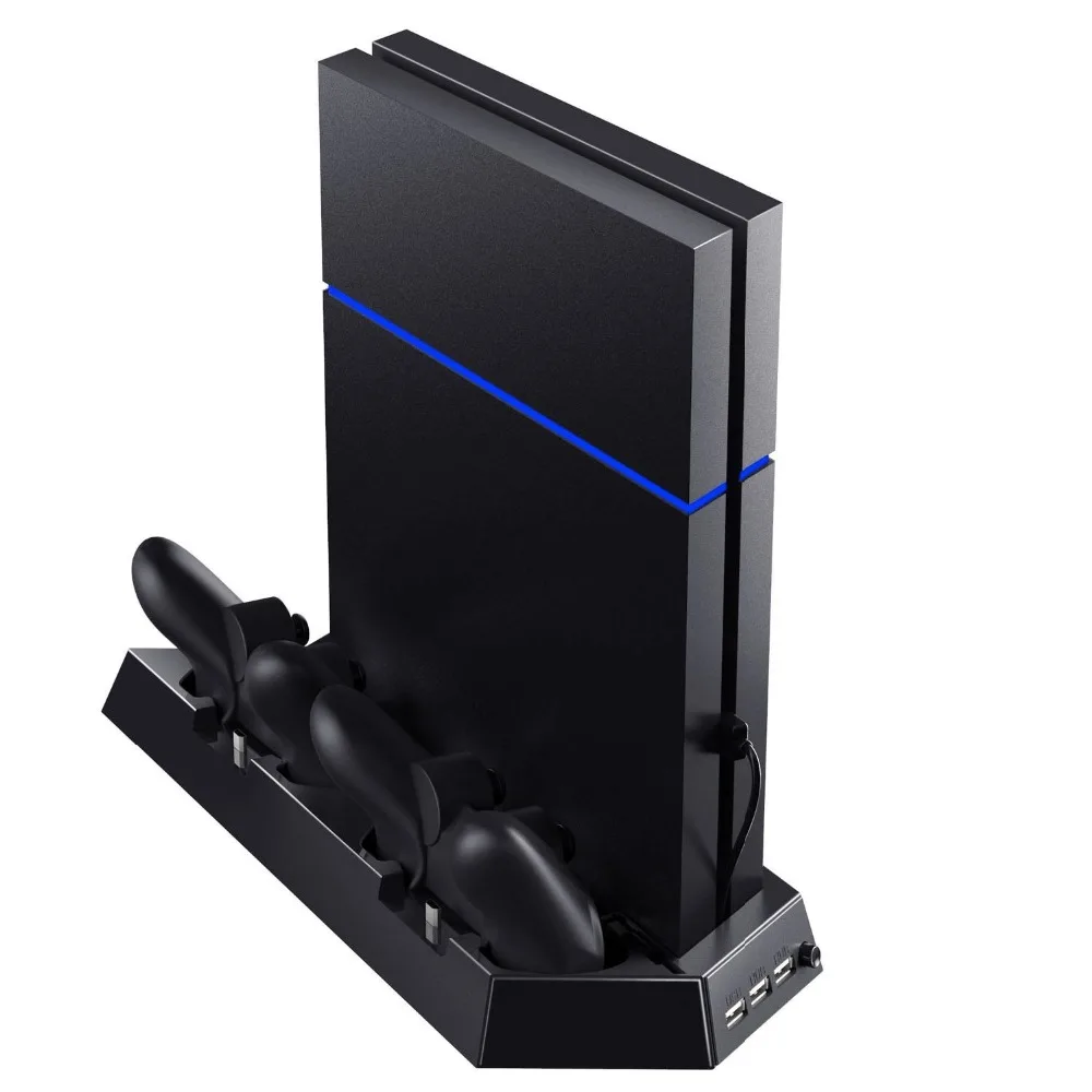 

Vertical Stand with Cooling Fan for PS4, Controllers Charging Station with Dual Charger Ports and USB HUB for PlayStation 4