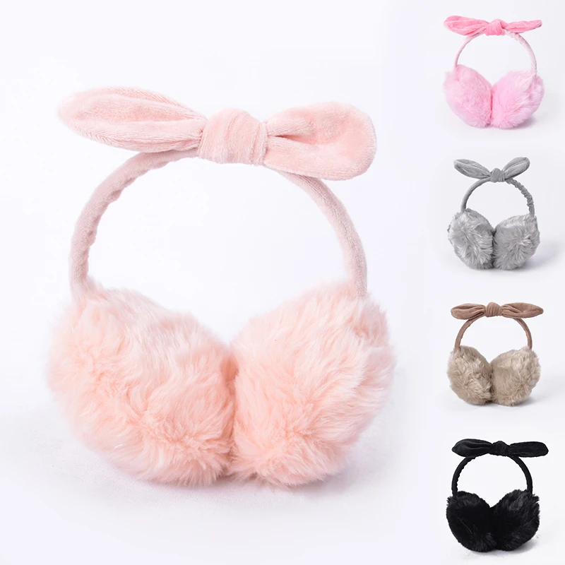 Cute Bowknot Ear Warmer Imitation Rabbit Fur Headband For Women Girls Winter Earmuffs Warm