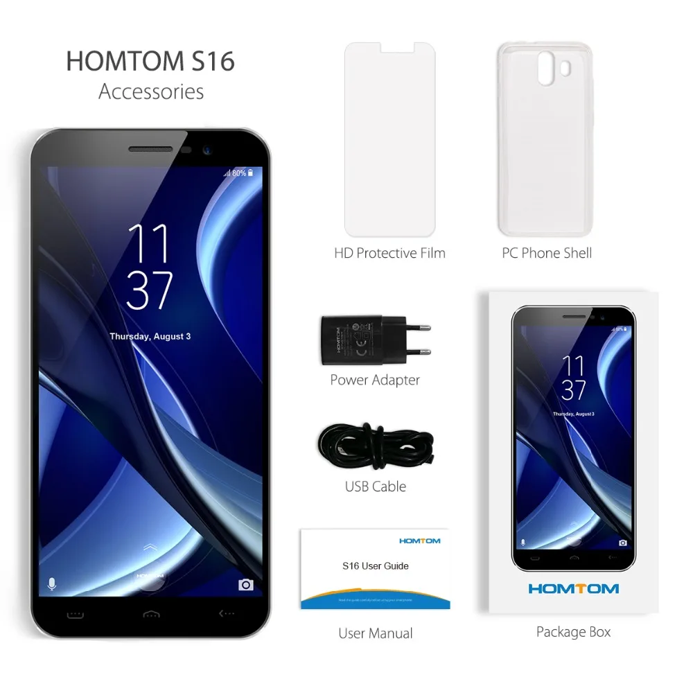 Original HOMTOM S16 Fingerprint Mobile Phone Android 7.0 5.5inch Screen 2G RAM 16G ROM 13MP MTK6580 Quad-Core 3000mAh Smartphone