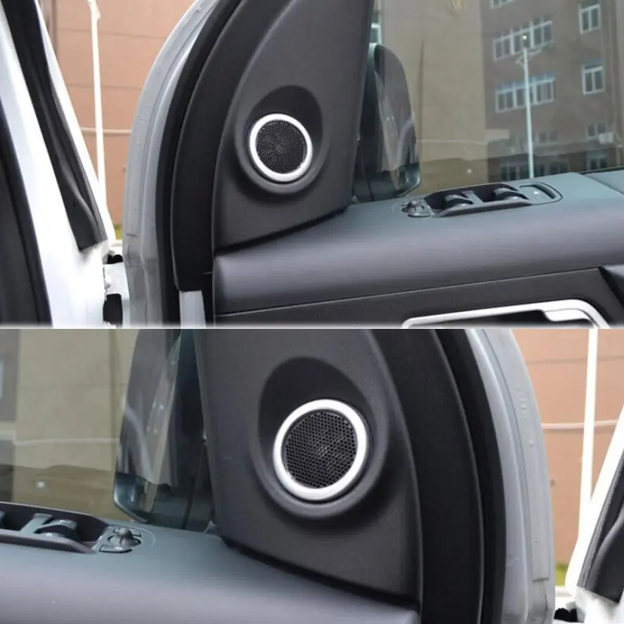 

2x ABS Silver Front Door Stereo Speaker Audio Sound Frame Ring Cover Trim Sticker Fit For 2011-2015 Land Rover Freelander 2