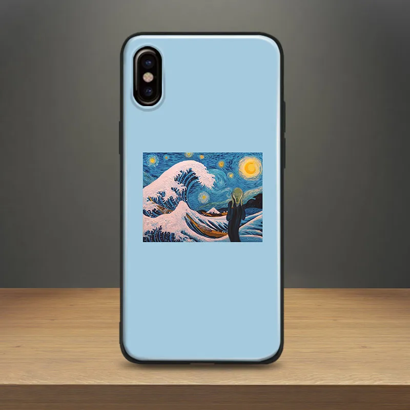 

Fuji Wave Scream Painting Soft Silicone Phone Case Cover Shell For Apple iPhone 5 Se 5s 6 6s 6Plus 6sPlus 7 8 7Plus 8Plus X
