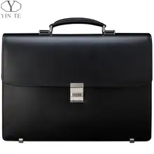 

YINTE Men Briefcase Leather Bag Men Bags Genuine Leather Bag 14 in Computer Laptop Messenger Bags Black T8556-5