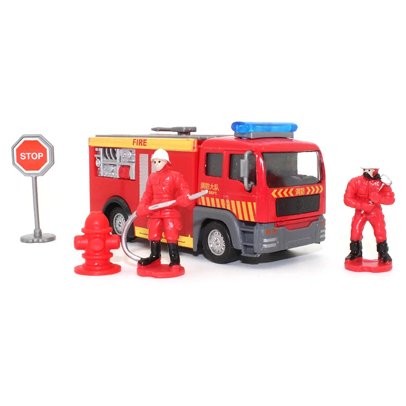 ETI 1:43 Alloy car model kids toys Diecast Fire truck Sound and light pull back function Give your child the best gift |