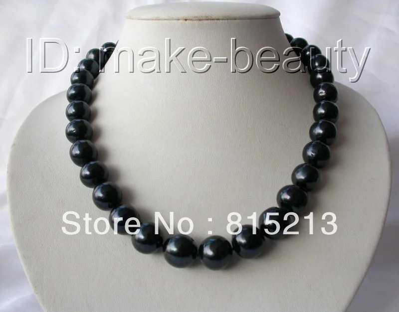 

ddh00541 stunning big 14mm round black freshwater cultured pearl necklace