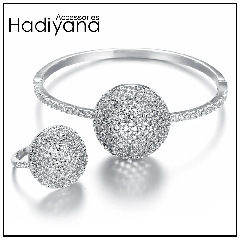 HADIYANA браслет и кольцо в форме шара 2 шт. ювелирный набор AAA кубический цирконий Дубай роскошный браслет набор для женщин Свадебная вечеринка SZ095