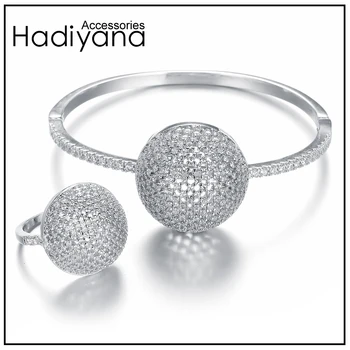 

HADIYANA Ball Shape Bangle&Ring 2pcs Jewelry Set AAA Cubic Zirconia Dubai Luxury Bangle set For Women Wedding Party SZ095
