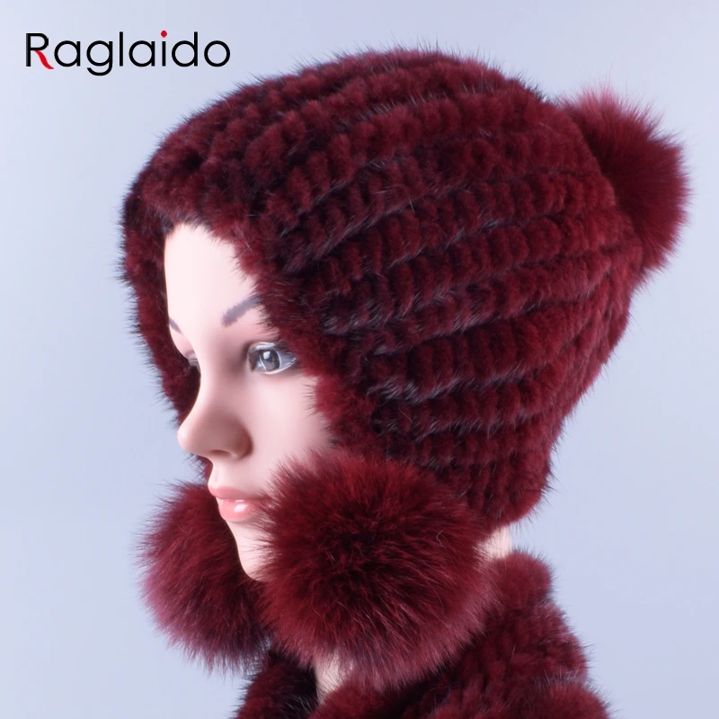 Русские шапки из натурального меха норки для женщин, зимние вязаные подлинный натуральных мех, шапка с помпонами, роскошные шапки LQ11255