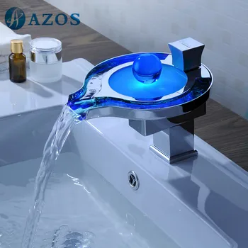 

Bathroom Basin Faucets LED Light Chrome Polish Waterfall Spout Deck Mount Single Handle Hot Cold Water Toilet Furniture MPPB029