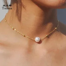 Tocona Новое поступление модный простой стиль круглая белая жемчужина цепные Чокеры ожерелье золотой цвет для женщин женские ювелирные изделия 4583