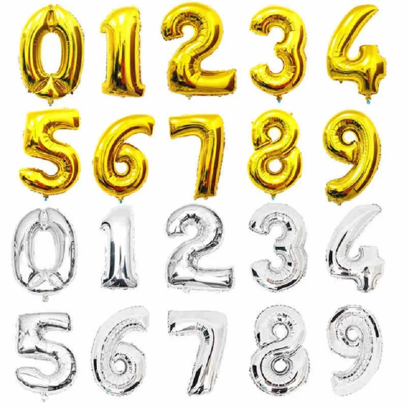 Золотые и серебряные воздушные шары из фольги с цифрами 1 шт. 16 дюймов цифровые надувные воздушные шары с алфавитом на свадьбу, день рождения, украшения для вечеринки сделанные своими руками